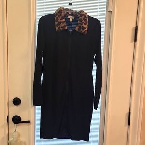 Derek and Heart Black Zipper Dress with Leopard Faux Fur collar